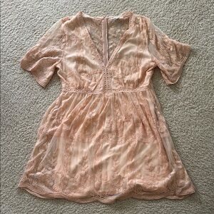 Haute Monde Peach Lace Midi Dress